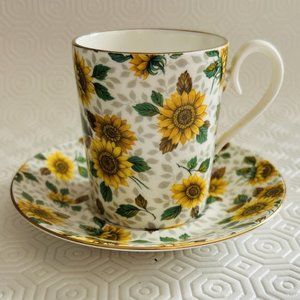 Vintage ROYAL ALBERT Marguerite Chintz Demitasse Cup & Saucer Yellow Sunflowers